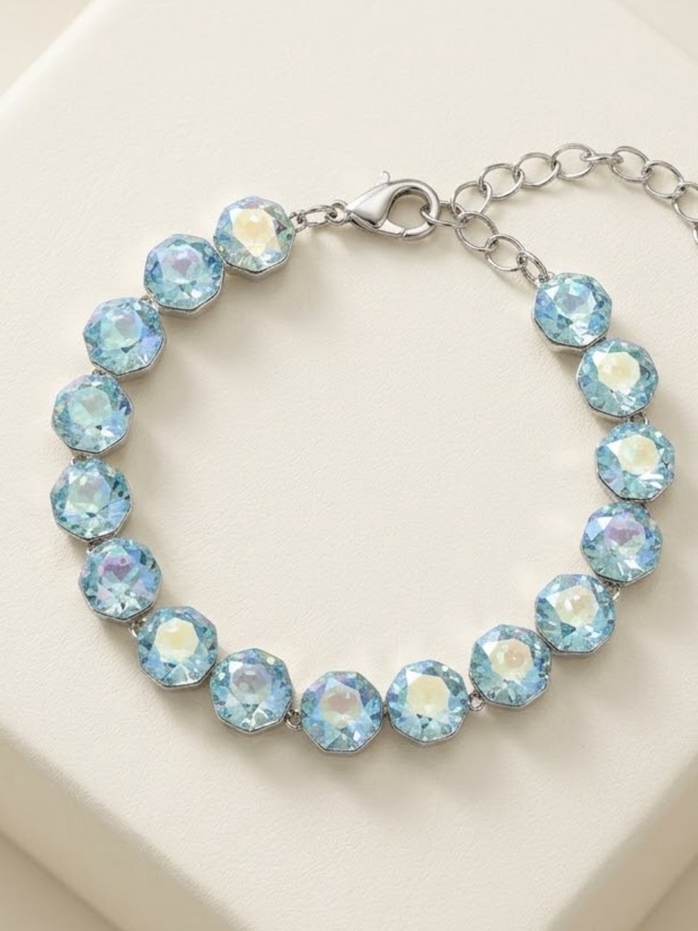 Iridescent Aqua Cut-Crystal Tennis Bracelet nip